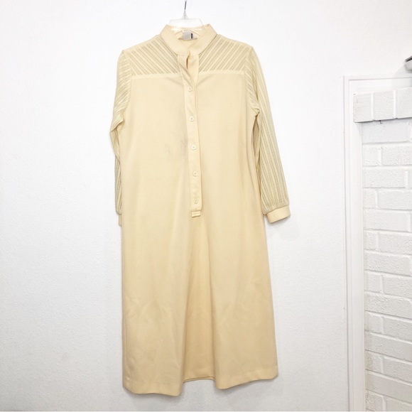 Vintage Lady Blair Midi Shirt Dress Long Sleeve Tie Waist Butter Yellow - Picture 4 of 15